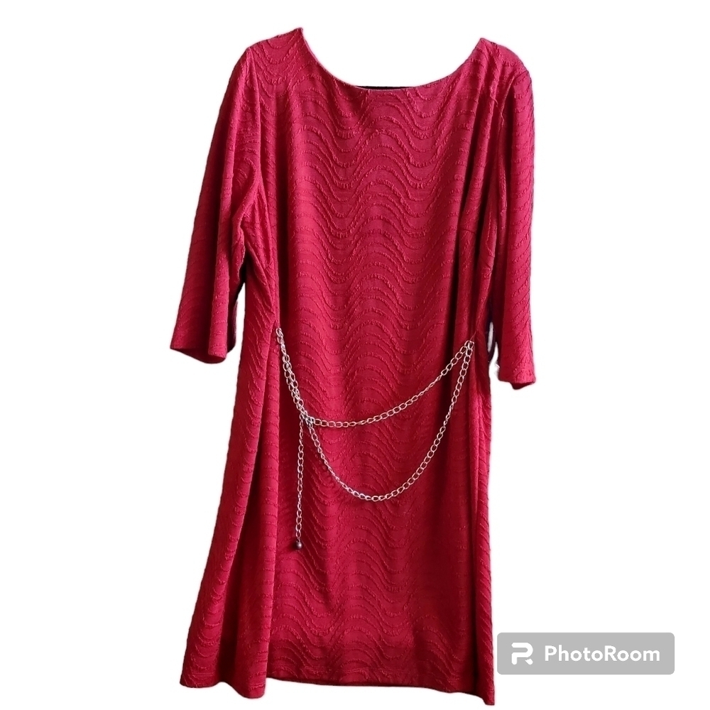Sandra Darren 18W Red Dress Gold Chain Wedding Evening Party